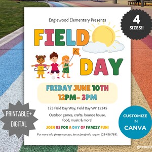 Field Day flyer template Family Fun day invite editable Carnival Church flyer Summer Graduation party invite community event digital flyer