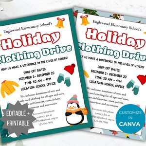 Holiday Clothing Drive Flyer Template PTO Charity Drive Flyer Editable Clothes Donation Flyer School Holiday Fundraiser Flyer PTA printable