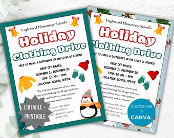 Holiday Clothing Drive Flyer Template PTO Charity Drive Flyer Editable Clothes Donation Flyer School Holiday Fundraiser Flyer PTA printable