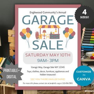Community Garage Sale flyer Neighborhood Yard Sale Poster Template Printable Church fundraiser flyer digital invitation School sale template