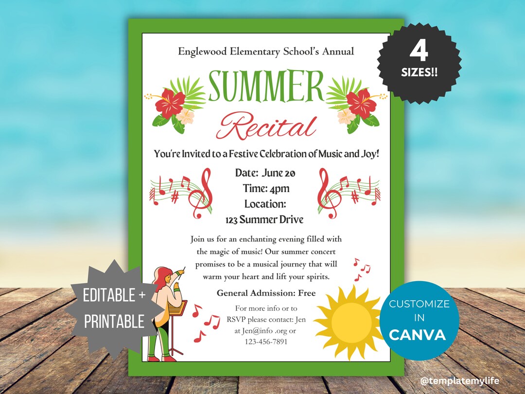 Summer Recital Flyer Template Piano Recital Church Flyer Summer Concert ...