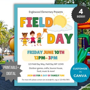 School Field Day flyer invite Family Fun day flyer PTA template editable School event PTO template End of School party invite digital flyer