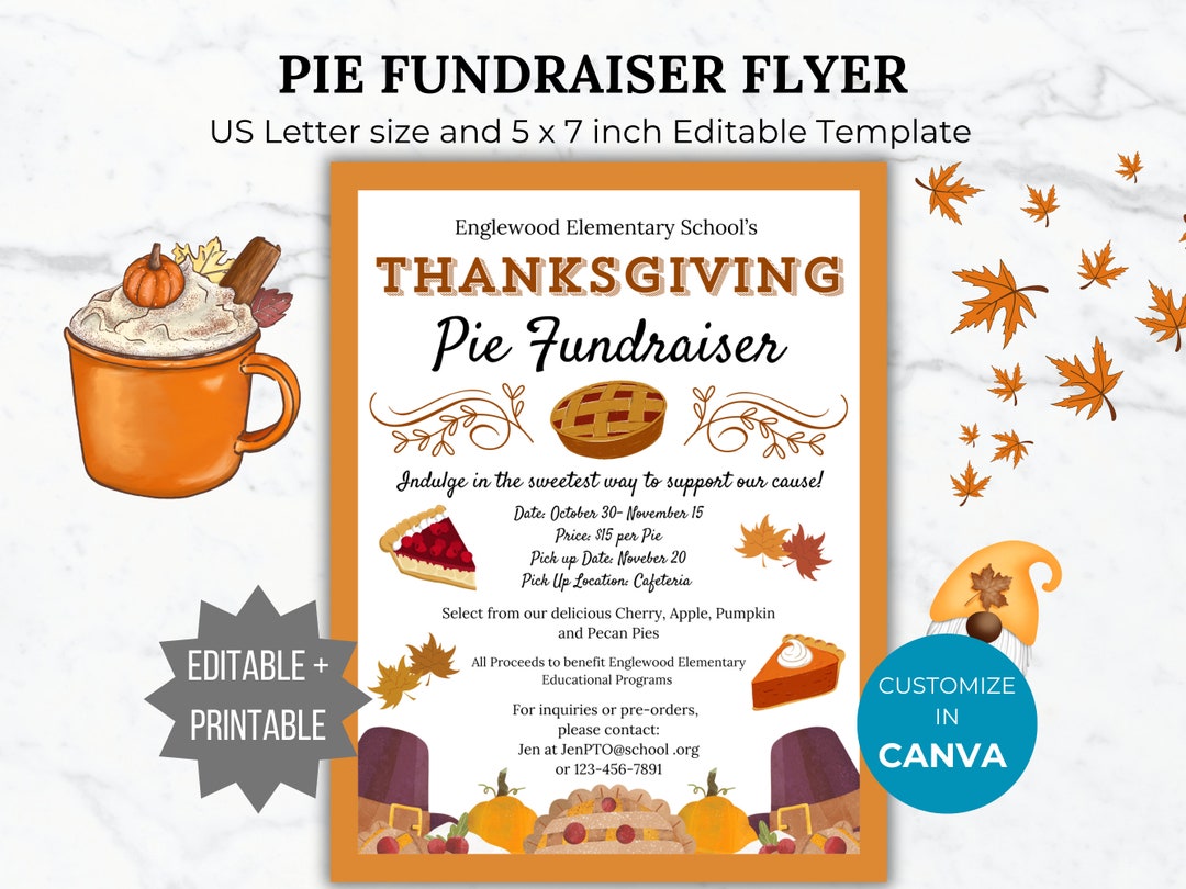 Thanksgiving Pie Fundraiser Flyer Template Pie Sale Flyer Editable Fall ...