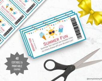 Summer Bucket List kid coupon book gift for summer birthday coupon printable summer activities for family Coupon Book kid activities summer