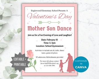 Mother Son Dance Invite Flyer valentines day dance invitation Editable Community event invite Church Flyer Valentines Dance fundraiser flyer