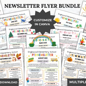 Monthly PTO PTA Seasonal Newsletter flyer middle school newsletter printable church newsletter library flyer room mom newsletter template
