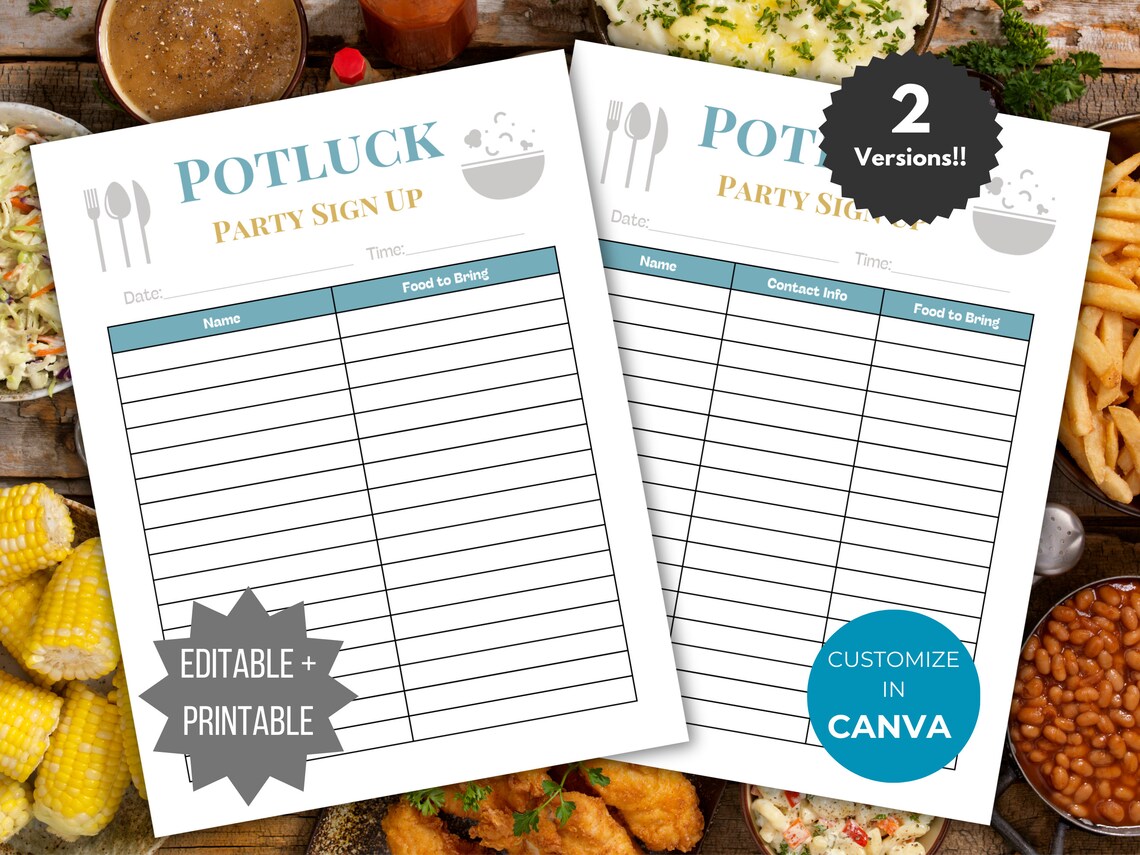 Potluck Sign up Sheet Flyer Template Editable Potluck Sign-up Form ...