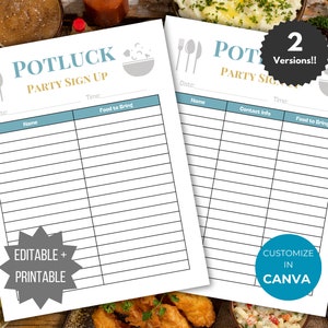 Potluck Sign Up Sheet Flyer template Editable Potluck sign-up form flyer neighborhood dinner party food signup Potluck party printable