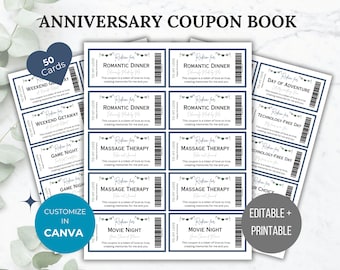 Coupon Book For Him Anniversary Printable Gift Editable Love coupons Anniversary coupon gift for husband quick printable gift for boyfriend