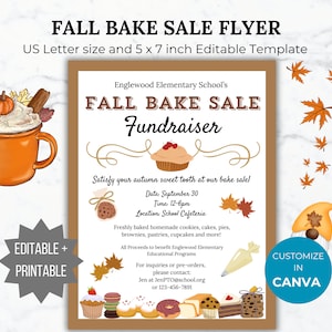 Fall Bake Sale Fundraiser Flyer Template Bake Sale Flyer Editable Fall School event Handout PTA Flyer School Fundraiser Flyer PTO template