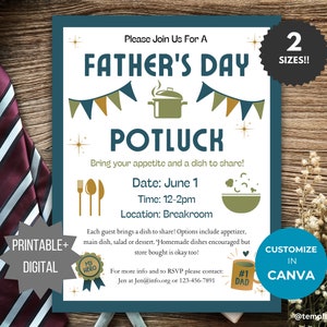 Fathers Day Potluck Flyer template Potluck invitation flyer neighborhood party invitation brunch flyer community luncheon invite printable