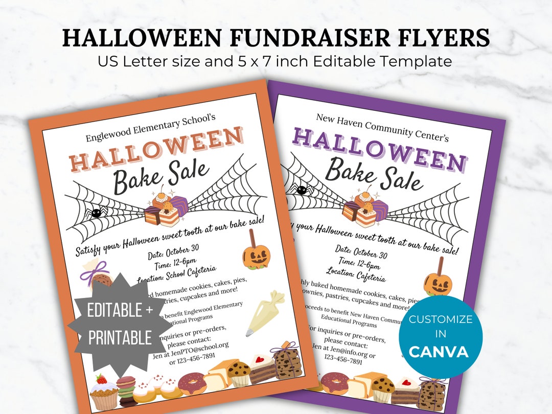 Halloween Bake Sale Fundraiser Flyer Template PTA Editable Fall School ...