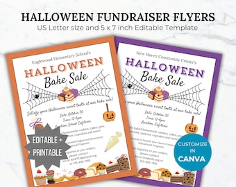 Halloween Bake Sale fundraiser flyer template PTA Editable Fall School event bake sale printable PTO Halloween event fundraiser invite flyer