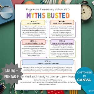 PTA Recruitment Flyer PTO membership template editable school pta volunteer handout printable pto myths flyer why join pta information