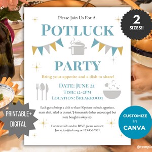 Potluck Invitation template Editable Potluck invite flyer dinner party invite Potluck party church flyer office luncheon invite printable