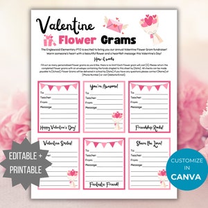 Valentine Flower Gram Flyer PTO Template Valentines Day Gram printable Editable Flower Sale School fundraiser Flyer School Event PTA Flyer