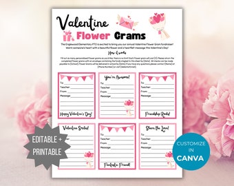 Valentine Flower Gram Flyer PTO Template Valentines Day Gram printable Editable Flower Sale School fundraiser Flyer School Event PTA Flyer