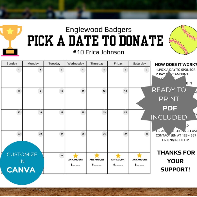 Softball Fundraiser Template Etsy