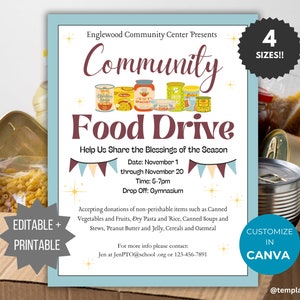Food Drive Flyer Template Library Donation Sign Editable Food Donation Flyer Business  Fundraiser template Spring Church flyer Community