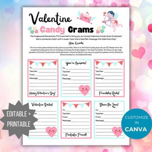 Valentine Candy Gram Flyer PTO Template Valentines Day Candy Gram printable Editable School fundraiser Flyer Winter School Event PTA Flyer