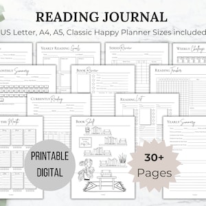 Diario di lettura stampabile per la revisione del libro per il registro del libro Pianificatore di lettura Registro di lettura giornaliero stampabile Tracker del libro Registro del libro stampabile