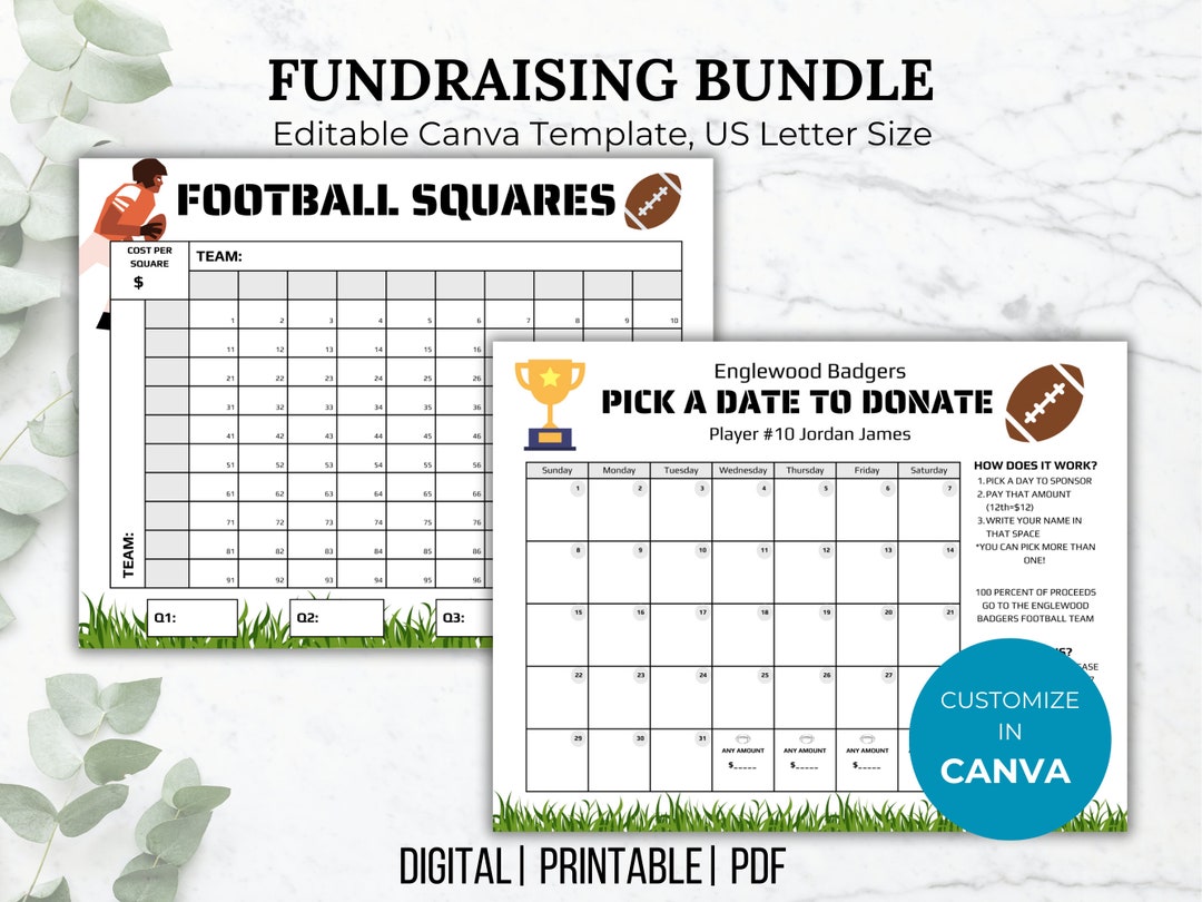Football Fundraiser Template Bundle Football Pick a Date to Donate