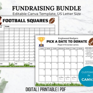Football Fundraiser Template Bundle football pick a date to Donate football fundraiser calendar editable football square team donation flyer