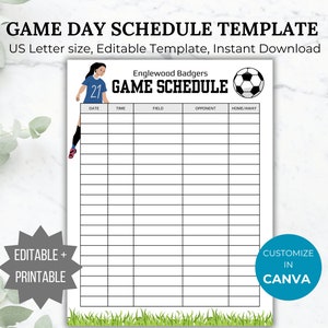 Soccer game schedule template Soccer sports calendar game day schedule soccer planner printable team mom game tracker coach schedule handout