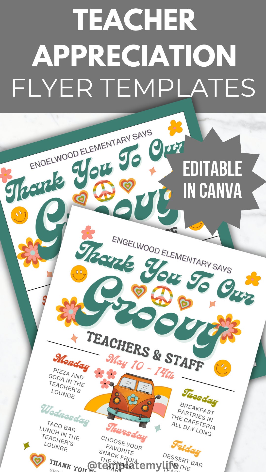 Teacher and Staff Appreciation Week Schedule PTO Flyer PTA Template ...