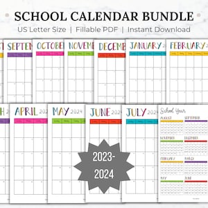 School Year Calendar Printable 2023-2024 Bundle Portrait Monthly Calendar  Year at a Glance Academic Calendar Editable Yearly School Calendar - Etsy
