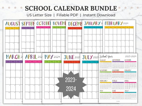 School Year Calendar Printable 2023-2024 Bundle Portrait Monthly Calendar  Year at a Glance Academic Calendar Editable Yearly School Calendar - Etsy