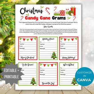 Christmas Candy Cane Gram Flyer PTO Template Holiday Candy Gram printable Editable School fundraiser Flyer Christmas Candy Gram PTA Flyer