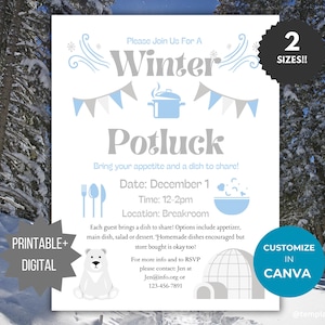 Winter Potluck Flyer template Potluck invitation flyer neighborhood party dinner invitation brunch flyer community luncheon invite printable