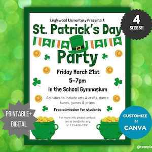 St Patricks Day Party Flyer invite St Patty neighborhood party invitation office party Community event Church Flyer March fundraiser flyer