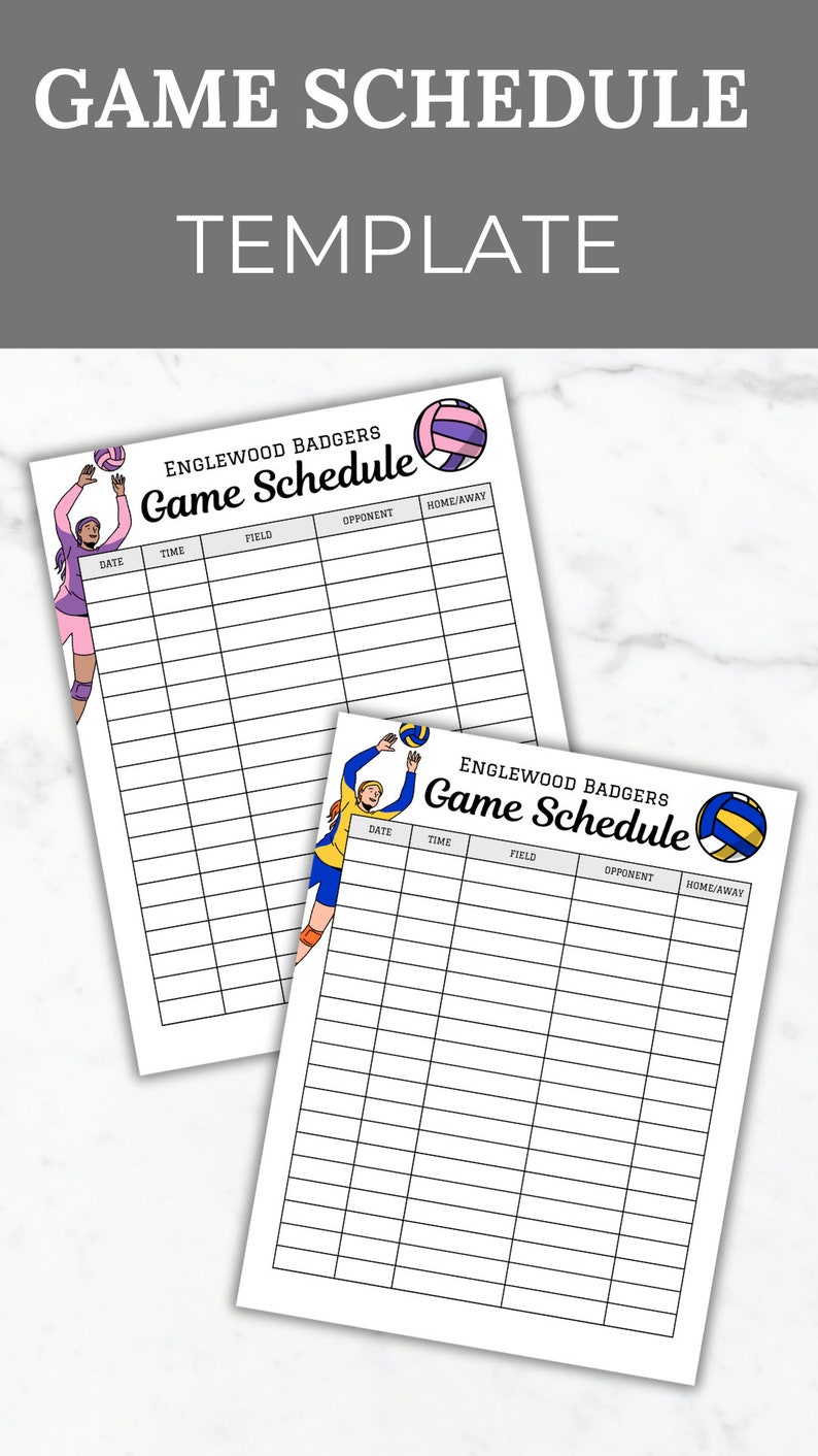 Volleyball game schedule template Volleyball sports calendar game day schedule game planner printable team mom game tracker coach schedule