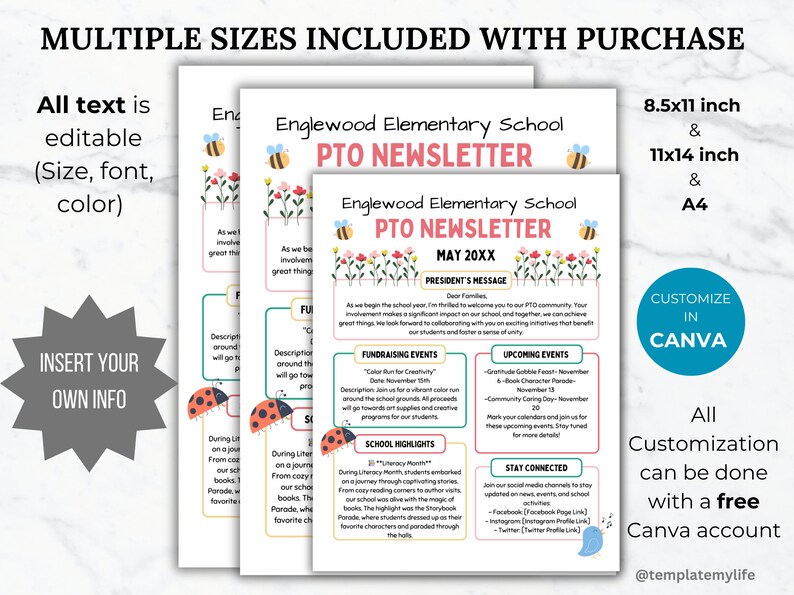 May PTA Newsletter Flyer Printable PTO School Newsletter Flyer Editable ...