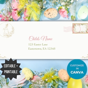 Plantilla de sobre de carta de conejito de Pascua Sobre de Pascua Carta de correo imprimible del conejito de Pascua Relleno de cesta de Pascua Regalo de conejito de Pascua para niños