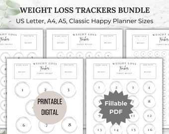 Weight Loss Tracker Printable Bundle 10, 20, 30, 50, 100 pound Weight Loss challenge Planner Weight Loss goal journal weight loss chart