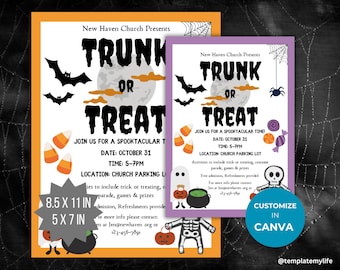 Trunk or Treat flyer uitnodigingssjabloon Uitnodiging Halloween-feestuitnodiging Community Halloween School-evenement PTA-flyer herfstfestival PTO-sjabloon canvas