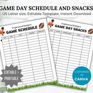 Football game and snack schedule template bundle football snack sign up team mom game day snack sheet printable sports game coach schedule