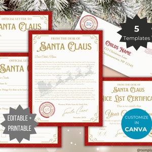 Carta de Papá Noel editable linda lista certificado plantilla Navidad Papá Noel Carta a Papá Noel imprimible polo norte correo tradición navideña niños