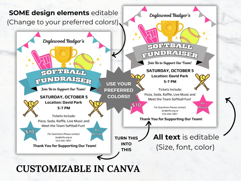 Editable Softball Fundraiser Flyer Template School Softball Etsy