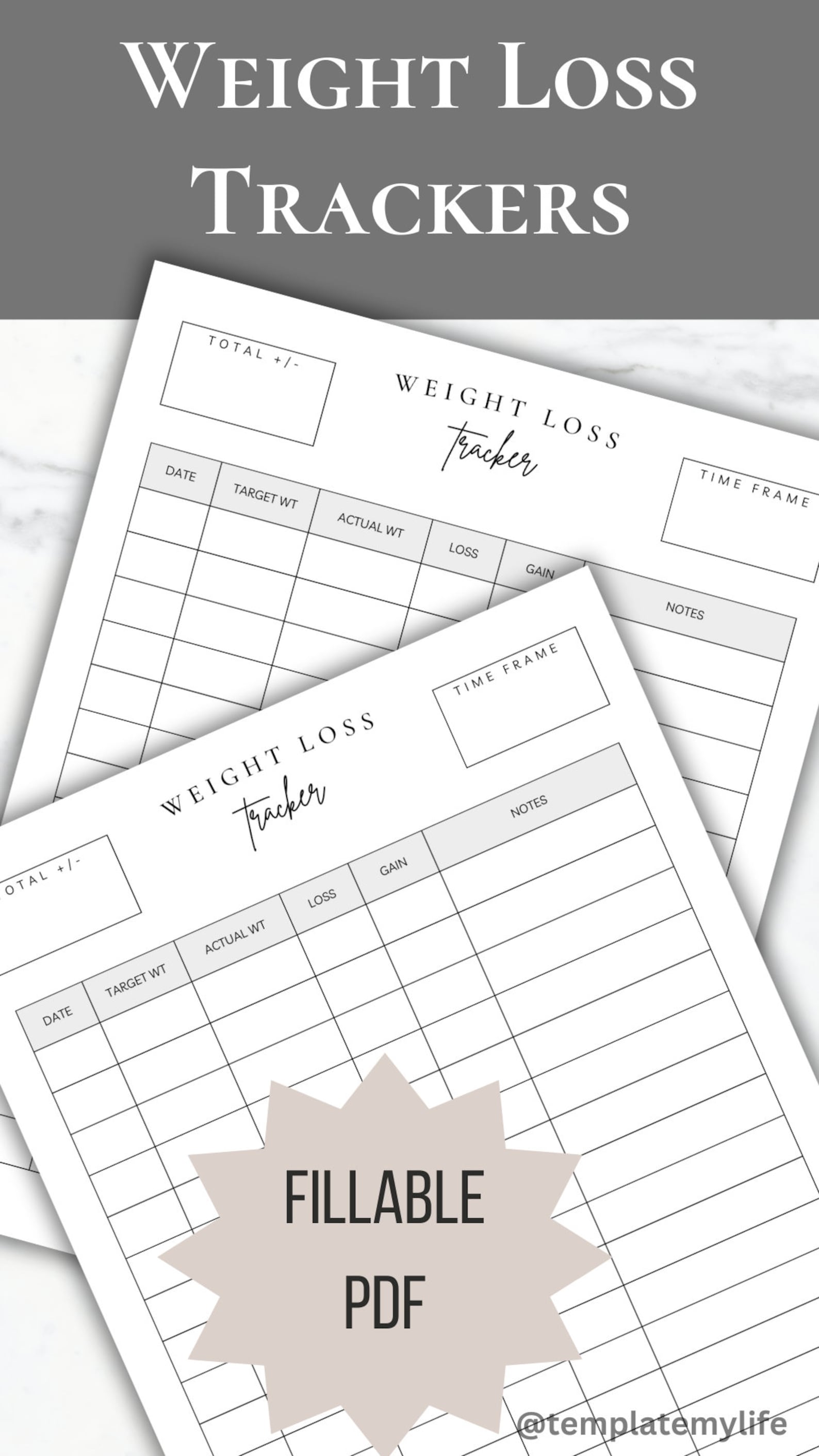 Weight Loss Tracker Chart Printable Fitness Planner Editable Weight ...
