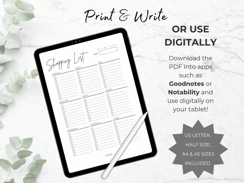 Editable Grocery List Printable Shopping List Printable Grocery Template Shopping Template Food Shopping Planner for Shopping Checklist A5