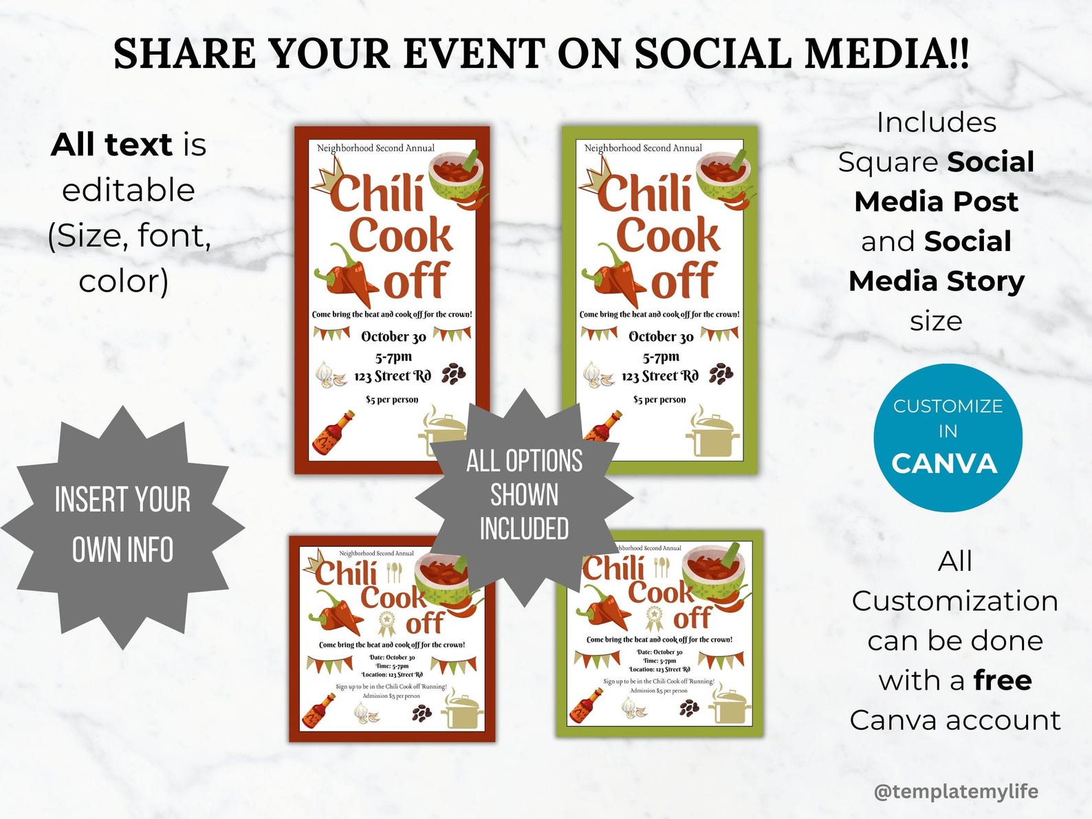 Chili Cook off Flyer Invitation Template PTO Bundle Neighborhood Fall ...