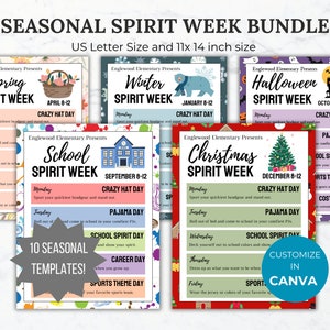 Holiday Spirit Week flyer editable template bundle office spirit week printable school event schedule monthly school spirit itinerary flyer