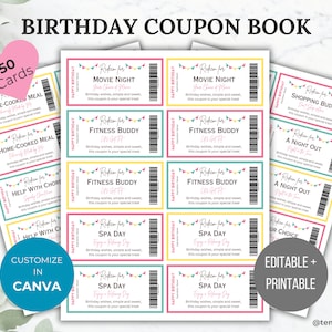 Birthday Coupon Book Gift for wife birthday gift Girlfriend Coupon Birthday Gift ideas for mom last minute gift for her Coupon book template