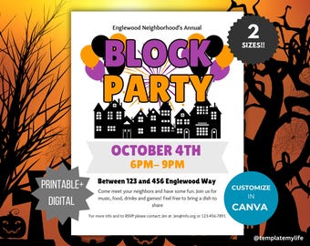 Halloween Block Party Flyer Template Fall Neighborhood Block Party invite Editable Community Party Flyer Autumn Block Party HOA Flyer