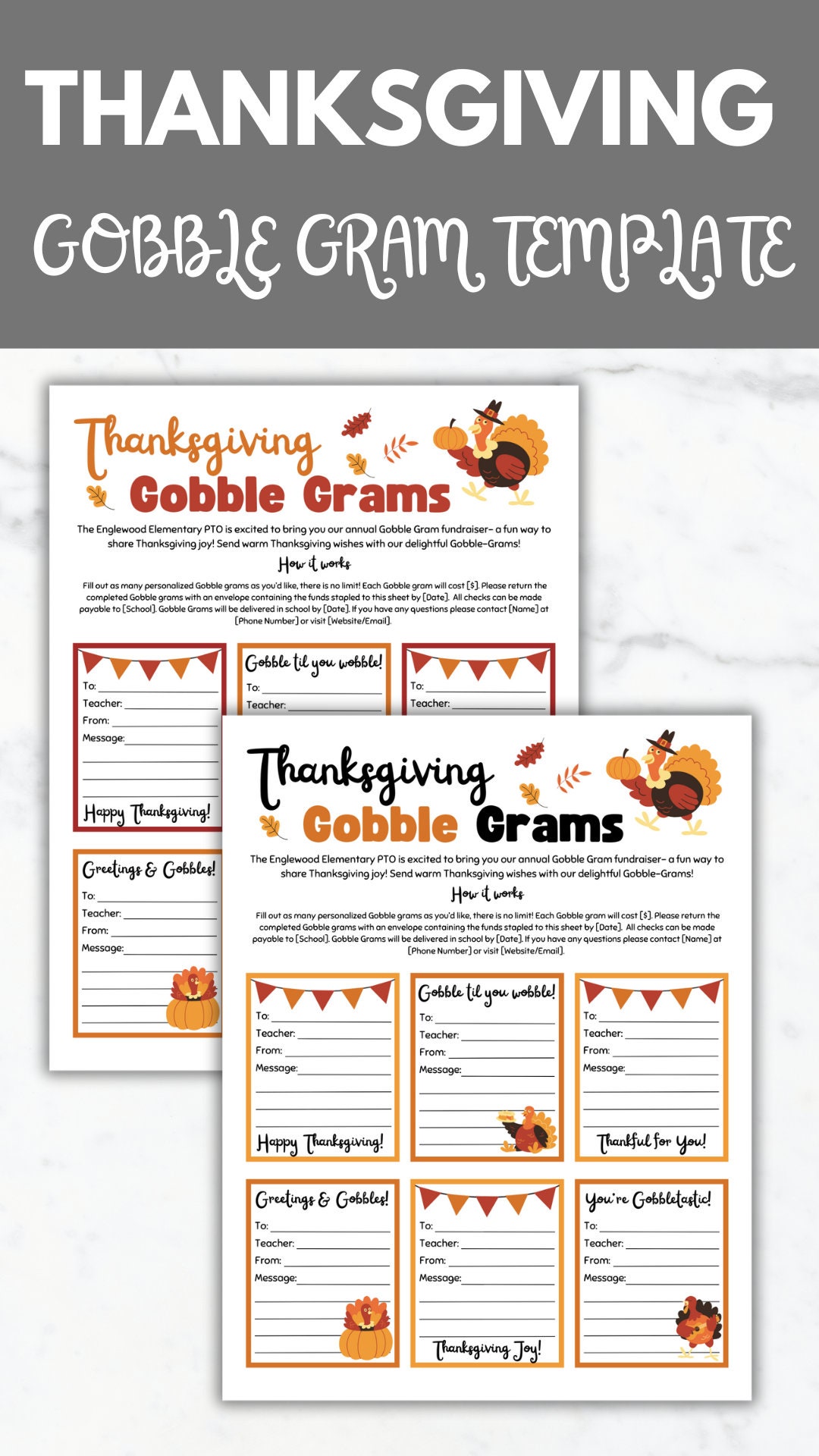 Thanksgiving Gobble Gram Flyer PTO Template Turkey Gram Printable ...