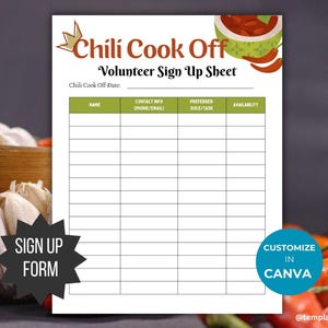 Chili Cook off Flyer template PTO Volunteer Sign Up Sheet Fall Cook-off Party PTA flyer invite participant signup form fall event printable